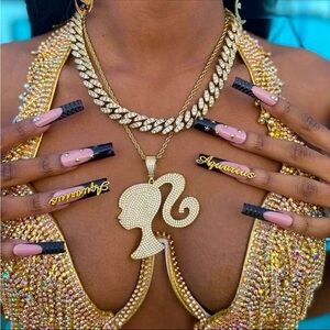 Iced Out Bling Barbie Girl Diamond Gold Tennis Chain